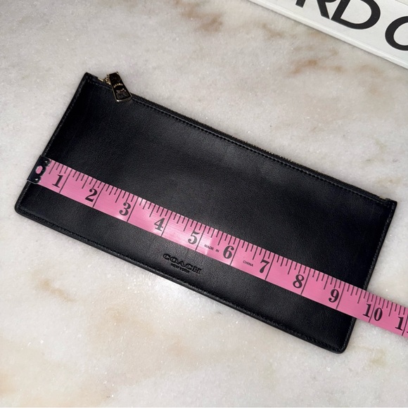 Coach Black Leather Zip Pouch Clutch Minimalist Wristlet - Picture 8 of 9